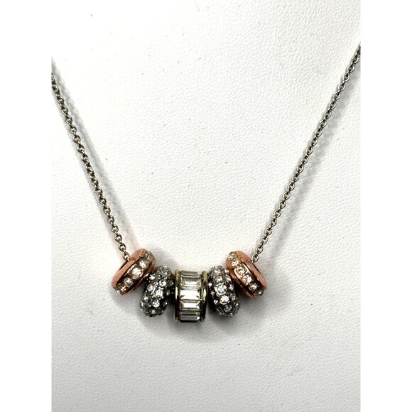 Banana Republic Rose Gold & Silver-Tone Crystal Bead Necklace With Adjustable Ch - Picture 1 of 9